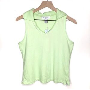 Paraphrase Sleeveless V Neck Polo Green Petite Large NWT